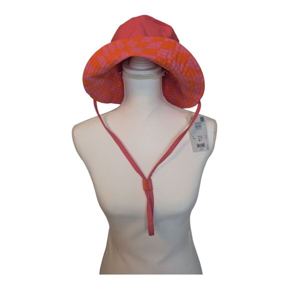 Baby Angel Bucket Hat Women's Reversible One Size Pink Check Drawstring Cotton - Picture 2 of 10